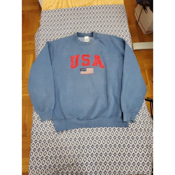 Vintage USA 90s Blue Sweater Men's Size XL American Flag - Picture 11 of 16
